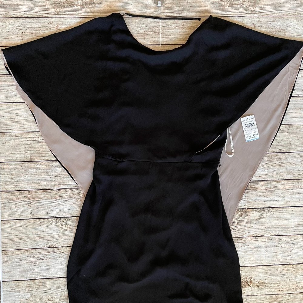 Halston Heritage black nude cape flutter dress size 12